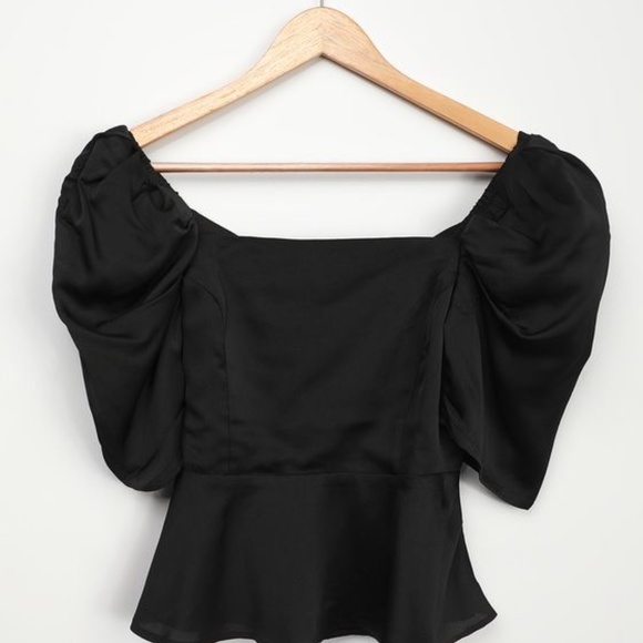 Living Lavishly Black Puff Sleeve Peplum Top - Picture 1 of 3